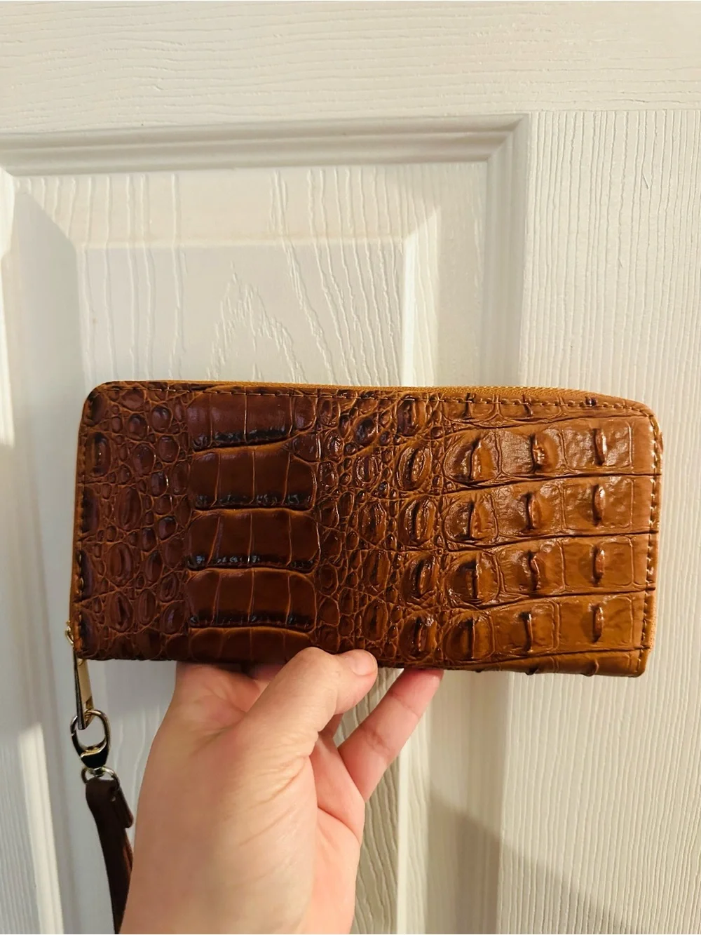 Brown Croc-Embossed Satchel including smaller shoulder bag and matching wallet